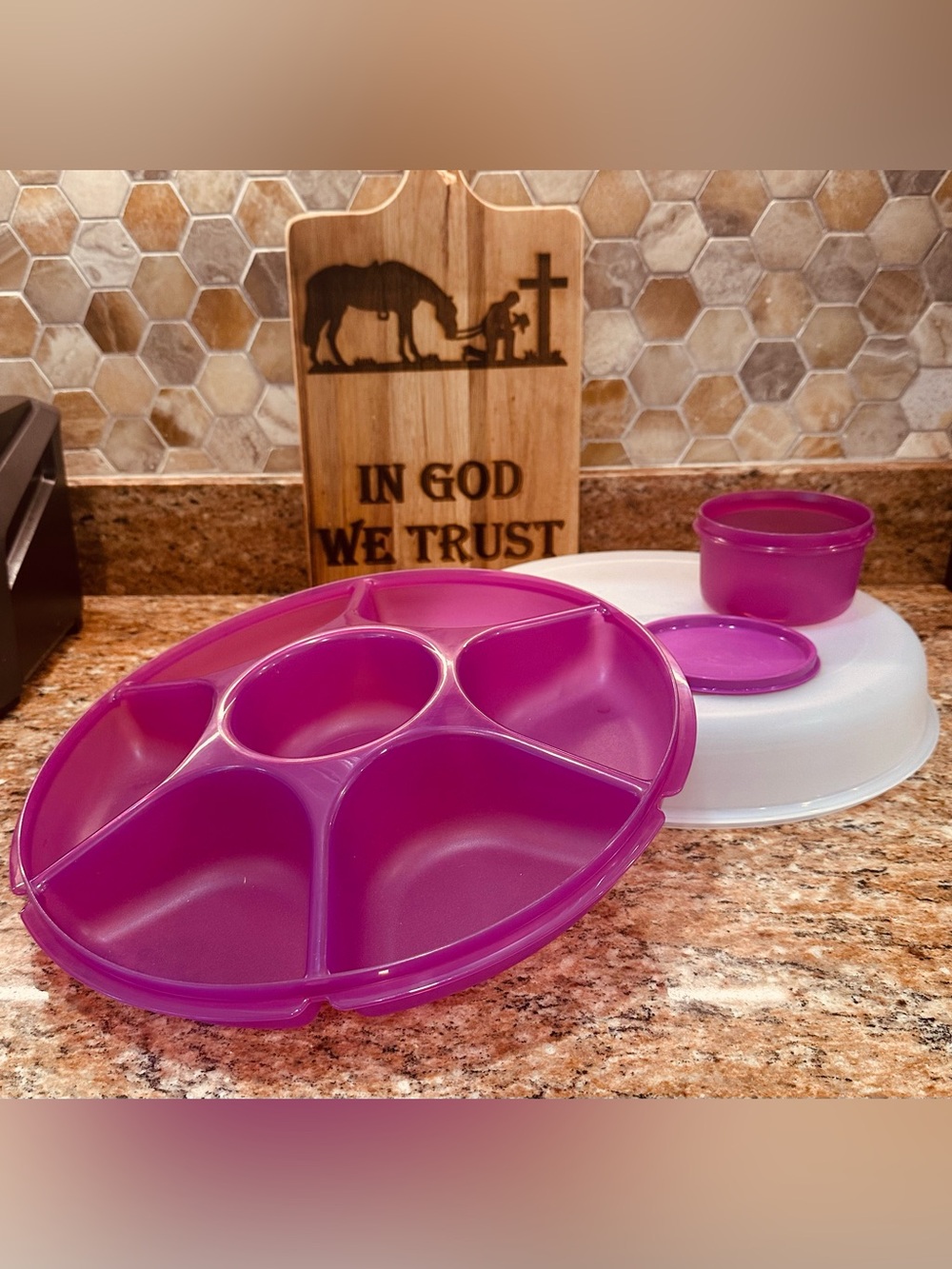 Tupperware Serving Tray with Dip Cup 
4-pieces for